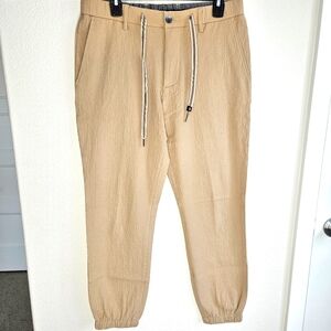 FJ x Todd Snyder Seersucker Jogger Men's Tan Casual Pants, Size Small